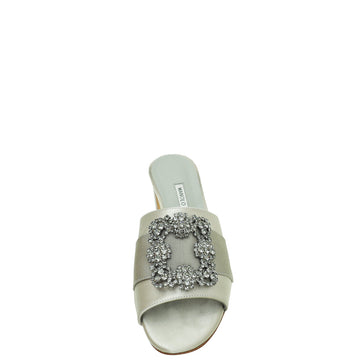 Manolo Blahnik Light Grey Satin Hangisi Mules 39