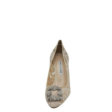 Manolo Blahnik Powder Nude Lace Embellished Hangisi Pump 40