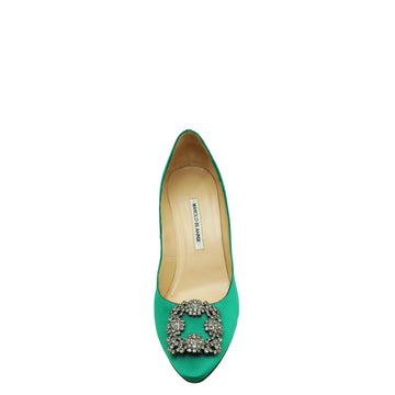 Manolo Blahnik Green Satin Hangisi Pumps 41