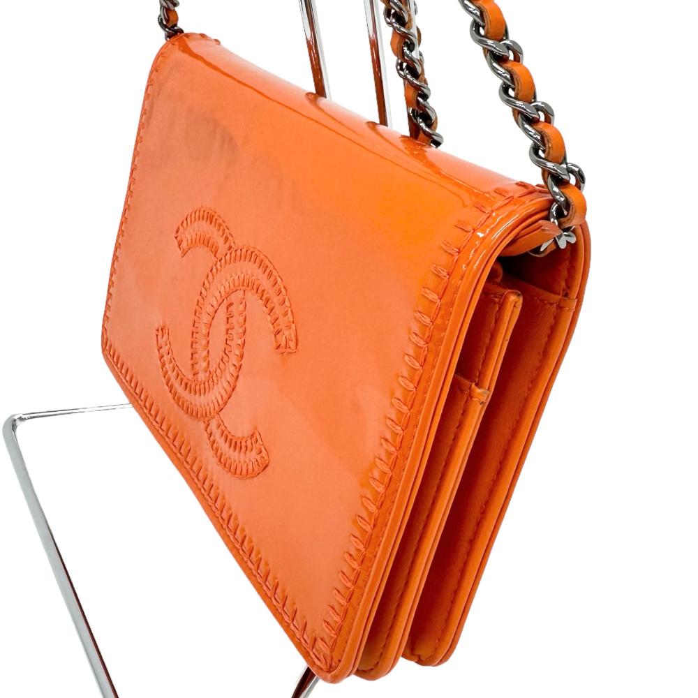 Chanel  Leather Chain Wallet Orange