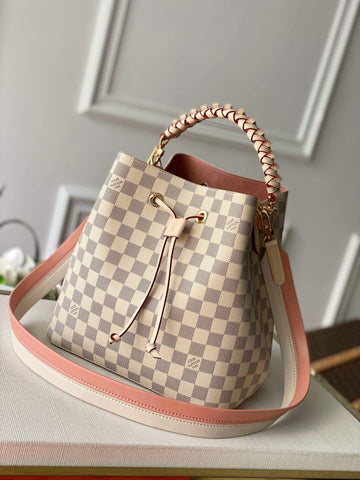 N40344 Neonoe BB Damier Azur bucket bag white :1 repl leather trim