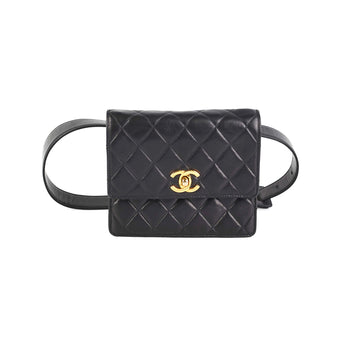 Top Quality Chanel  Square Mini Black Lambskin Belt Bag Size 70