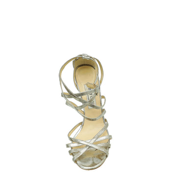 Jimmy Choo Metallic Silver Cross Ankle Strap Sandals 40