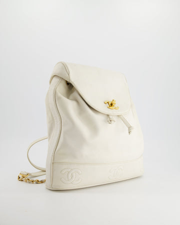 Chanel  White Caviar Backpack Bag with 24k Gold Hardware