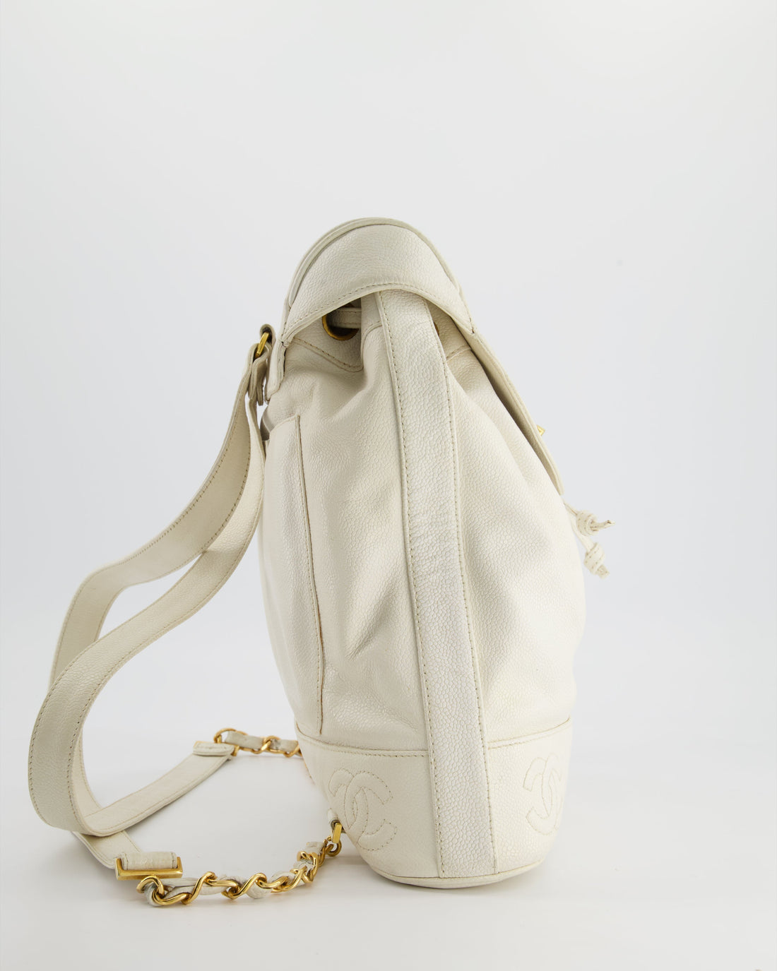 Chanel  White Caviar Backpack Bag with 24k Gold Hardware