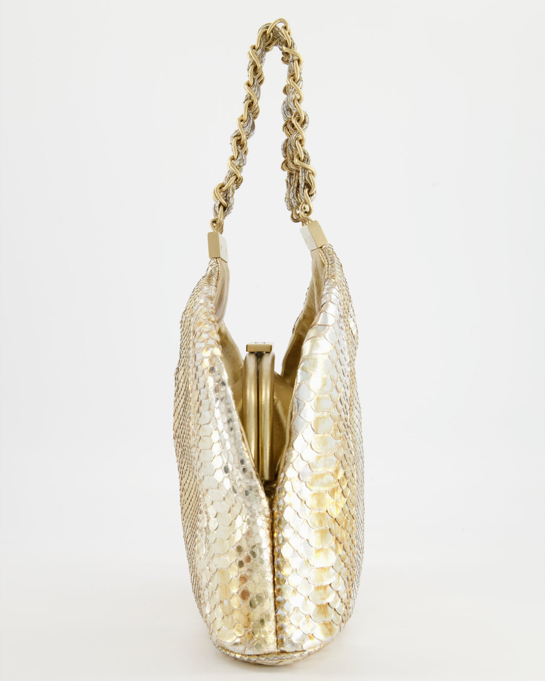 Chanel  Limited Edition Gold Metallic Python Top Handle Bag