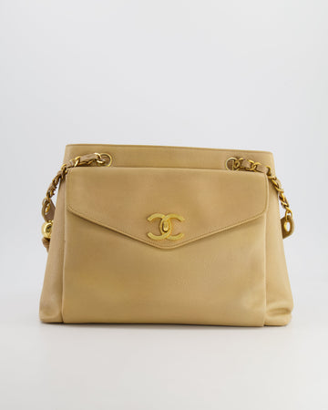 Chanel  Beige Caviar CC Logo Tote Bag with 24k Gold Hardware