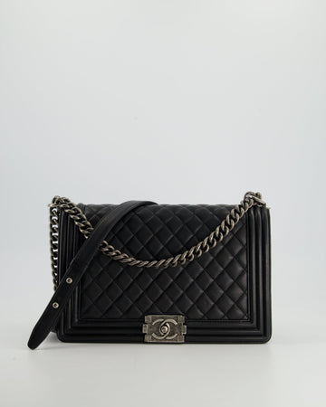 Pearl Street Bags Chanel Black Large Boy Bag in Lambskin Leather with Ruthenium Hardware