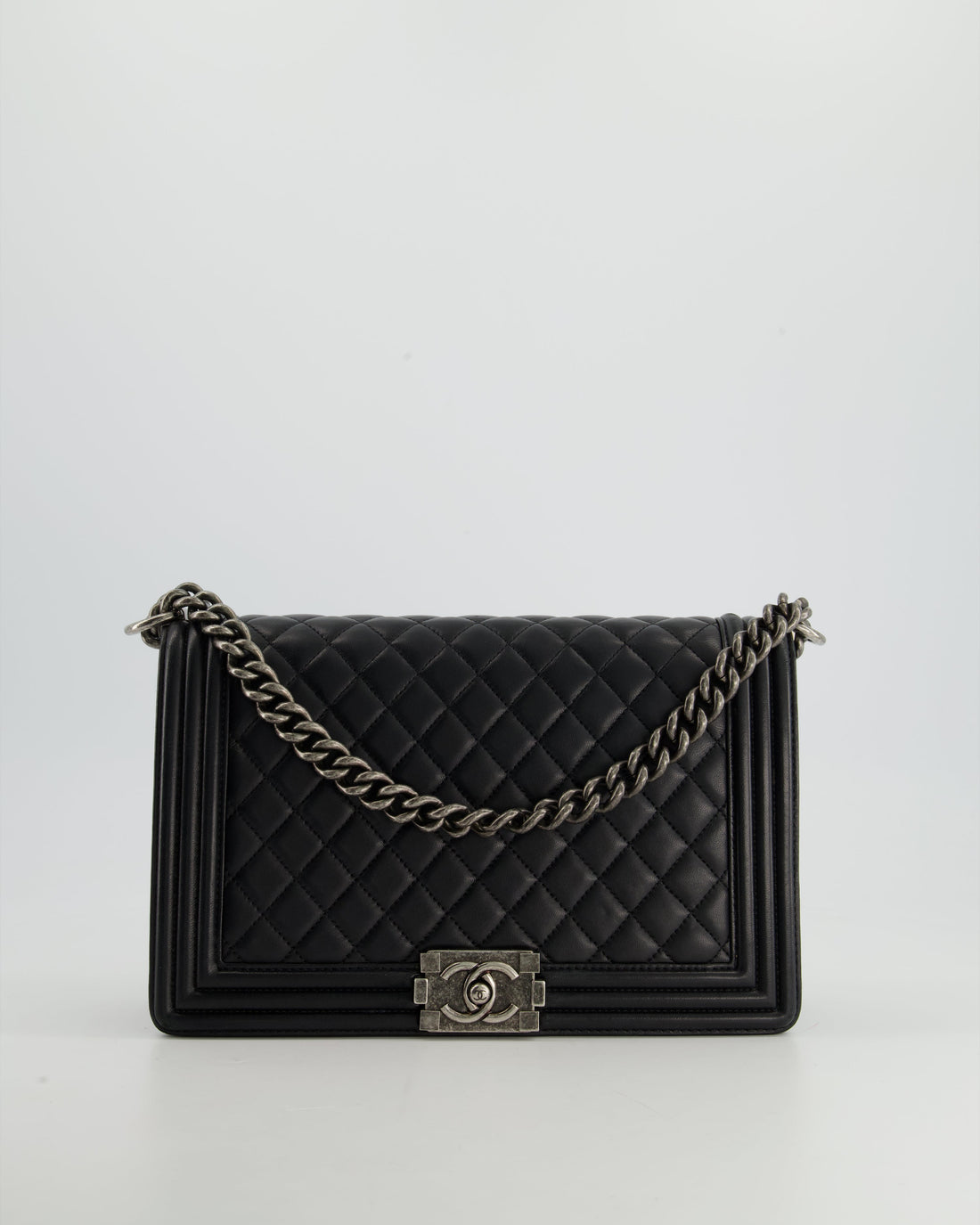 Pearl Street Bags Chanel Black Large Boy Bag in Lambskin Leather with Ruthenium Hardware