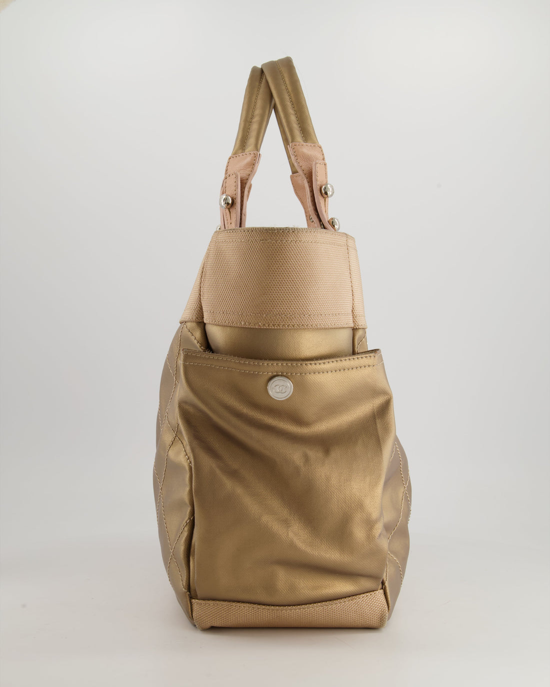 Chanel  Bronze Canvas Shopper Tote Bag with Silver Hardware