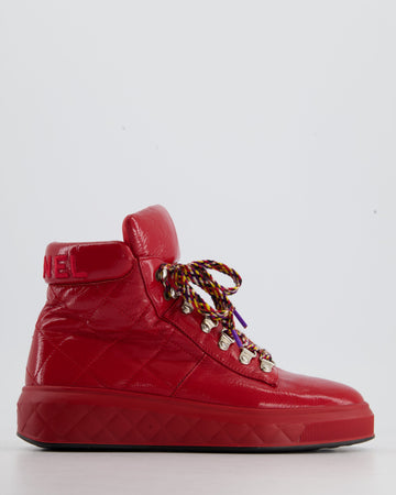 Top Quality Chanel Red  Leather High Top Sneakers Shoes Size EU 38.5