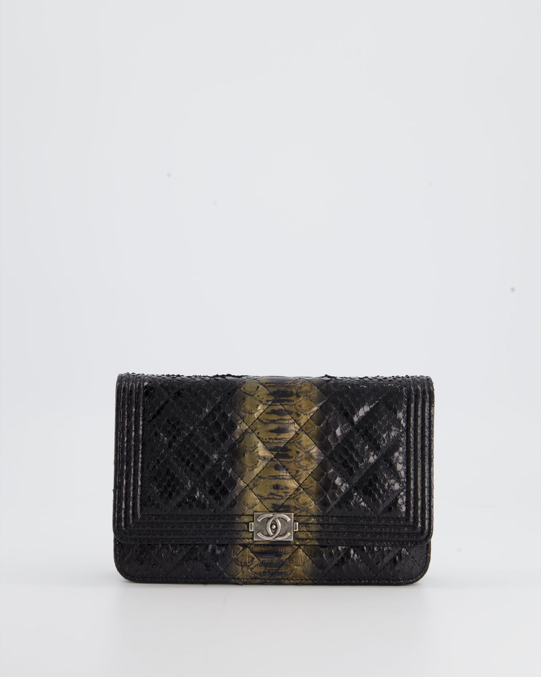 *HOT* Top Quality Chanel Black and Gold Wallet on Chain Bag in Python with Ruthenium Hardware