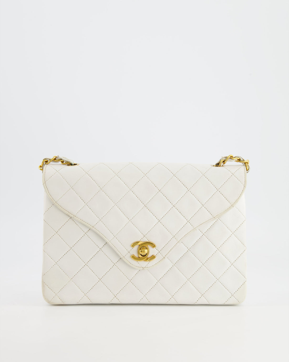 Chanel  White Quilted Lambskin Single Flap Bag with 24k Gold Hardware