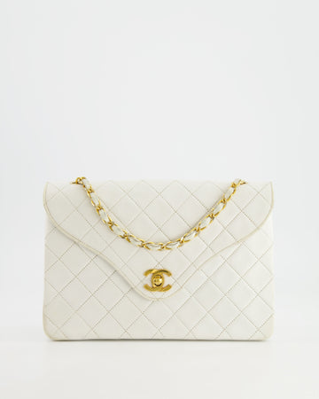 Chanel  White Quilted Lambskin Single Flap Bag with 24k Gold Hardware