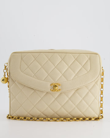 Pearl Street Bags Chanel  Beige Camera Flap Bag in Caviar Leather with Gold Hardware
