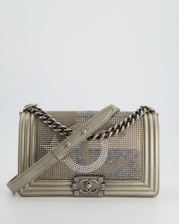 *HOT* Pearl Street Bags Chanel Medium Boy Bag in Gold Metallic Sequin CC Star Print with Silver Hardware