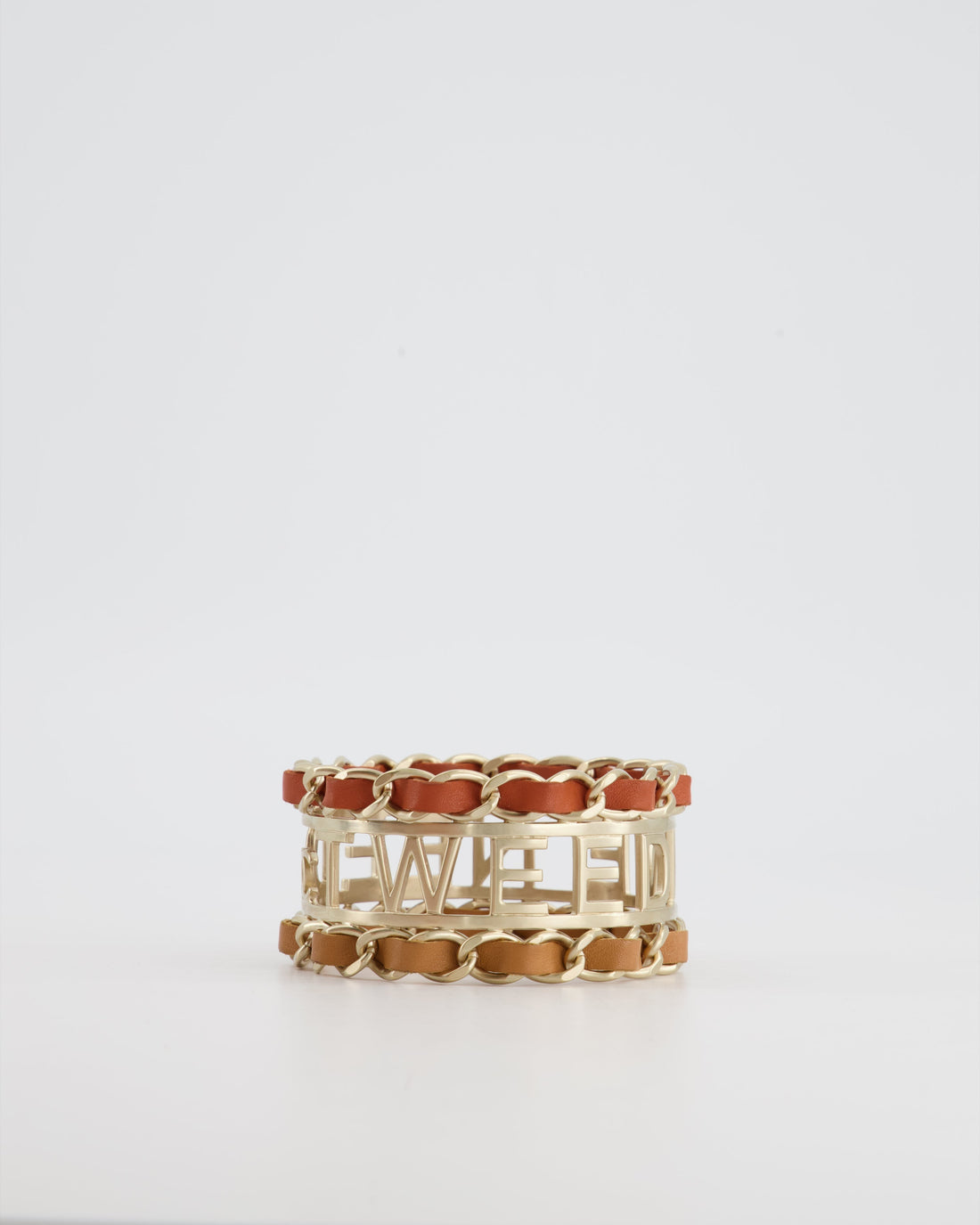 Pearl Street Bags Chanel "We Need Tweed" Bangle in Champagne Gold Hardware with Leather Detail