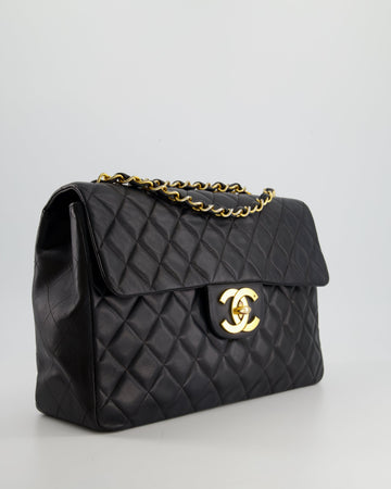 Chanel Navy  Maxi Mademoiselle Single Flap Bag in Lambskin with 24K Gold Hardware