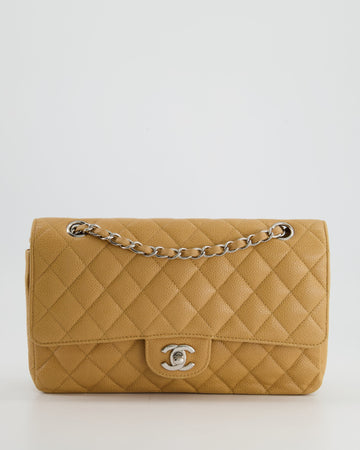 Pearl Street Bags Chanel Chai Latte Medium Classic Double Flap Bag in Caviar with Silver Hardware