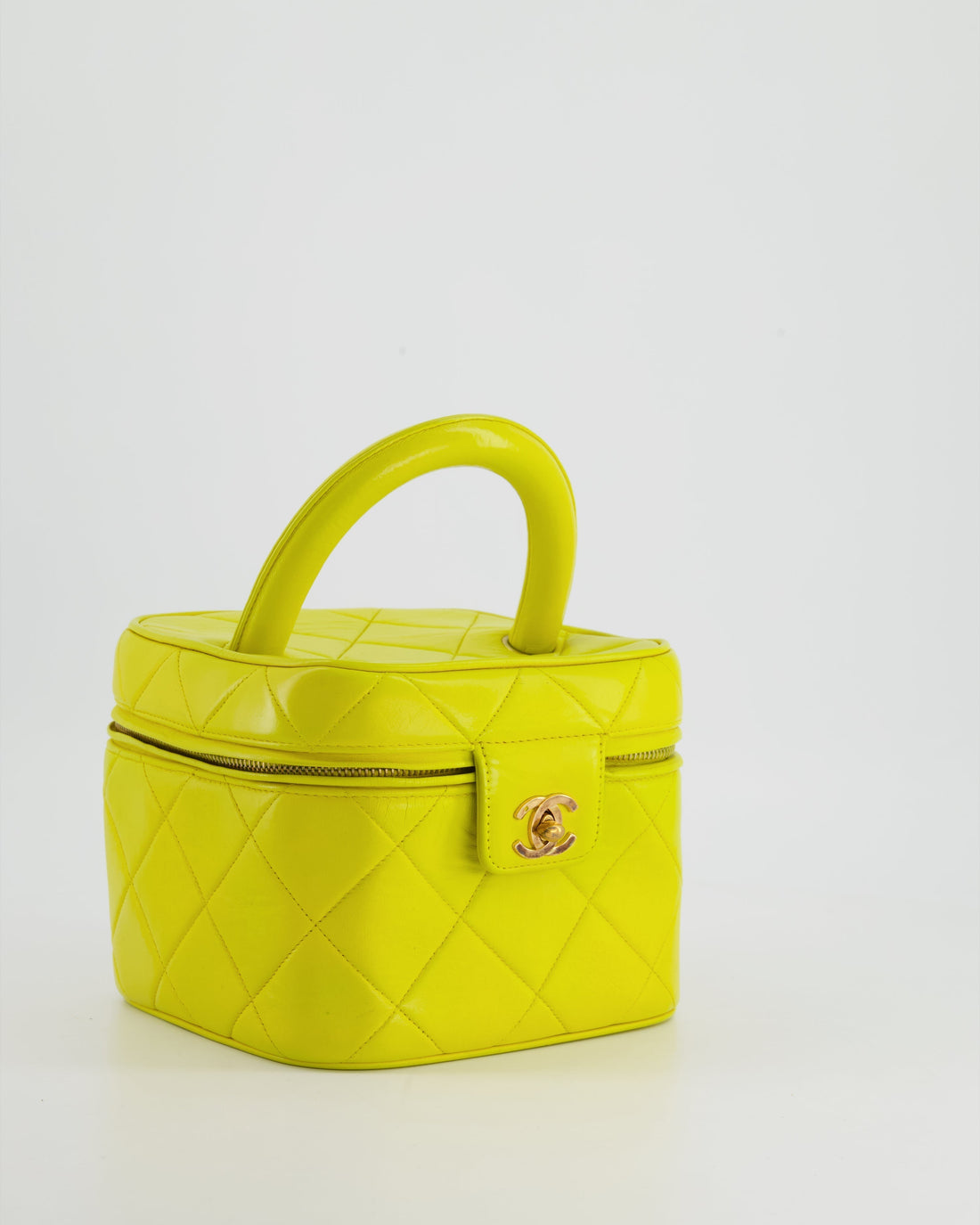 * 90'S * Chanel Yellow  Top Handle Vanity Bag in Lambskin Leather with 24k Gold Hardware