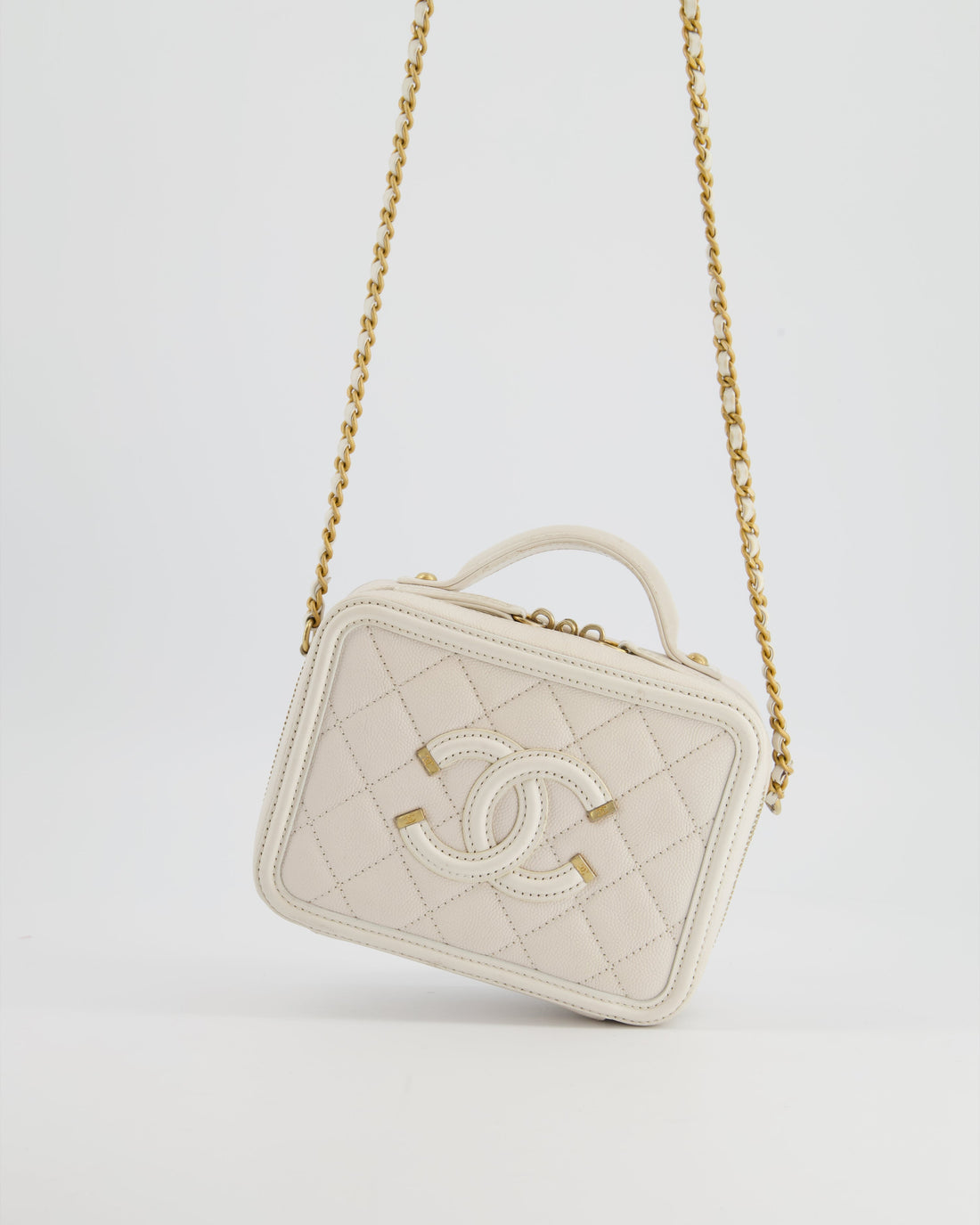 Pearl Street Bags Chanel White Small Vanity Case Bag in Caviar Leather with Champagne Gold Hardware