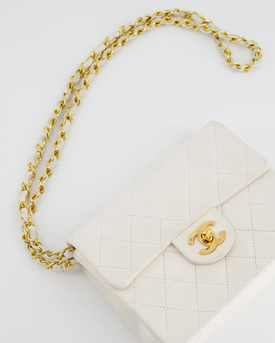 Chanel  White Mini Square Bag in Lambskin Leather with 24K Gold Hardware