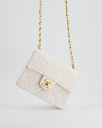 Chanel  White Mini Square Bag in Lambskin Leather with 24K Gold Hardware