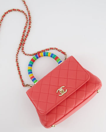 *RARE* Pearl Street Bags Chanel Pink Extra Mini Coco Multi-Colour Handle Bag in Lambskin with Champagne Gold Hardware
