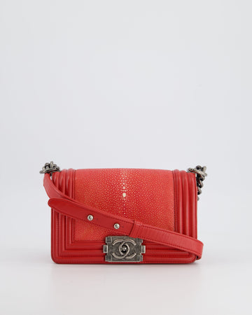 Pearl Street Bags Chanel Coral Mini Boy Bag in Stingray and Lambskin Leather with Ruthenium Hardware