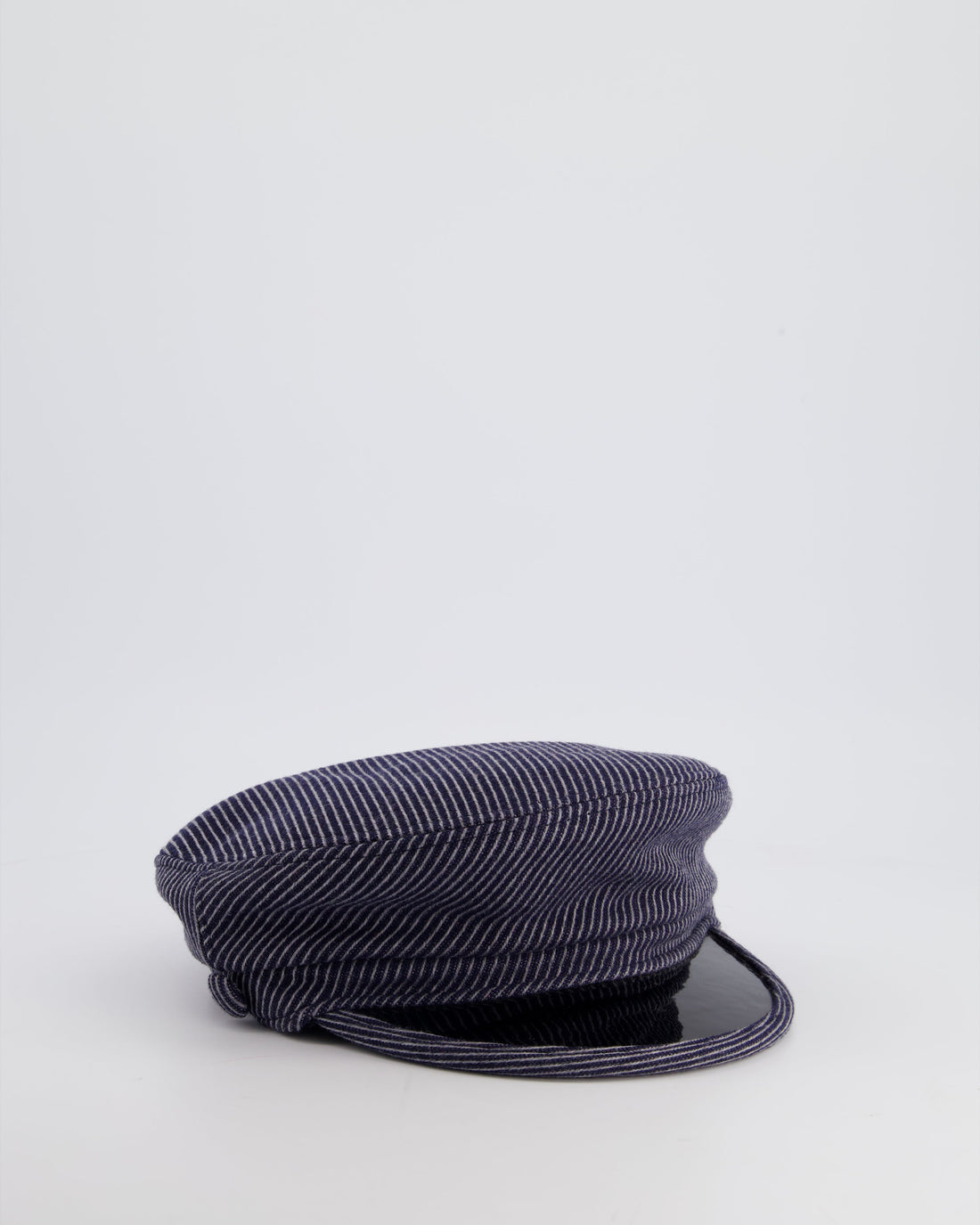 Pearl Street Bags Chanel Navy Striped Baker Boy Hat with Patent Panel Detail Size M