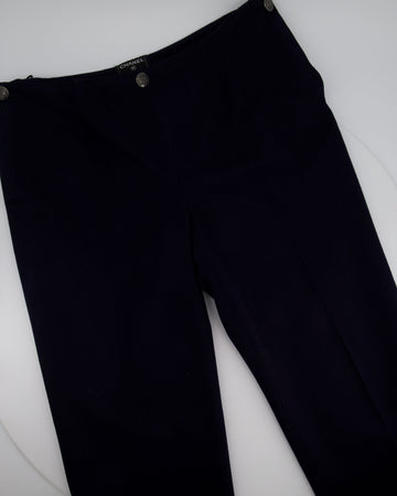 Top Quality Chanel Navy Wool Straight Leg Trors with CC Logo Details FR 44 (UK 16)