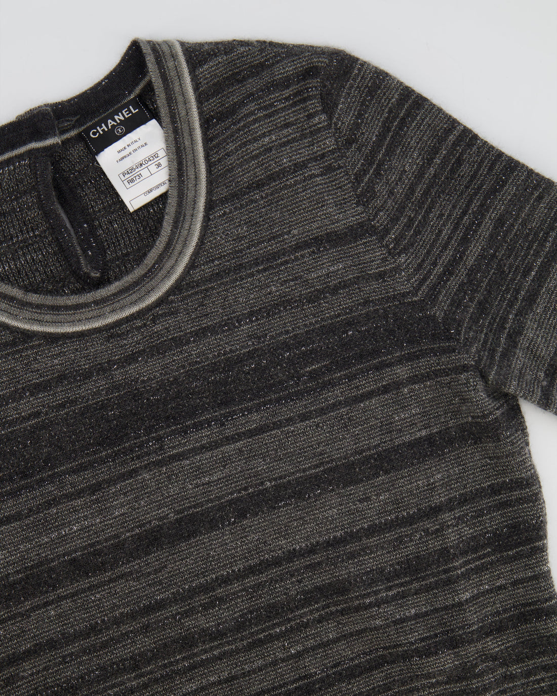 Pearl Street Bags Chanel Grey Striped Cashmere Metallic Thread Long-Sleeve Top Size FR 38 (UK 10)