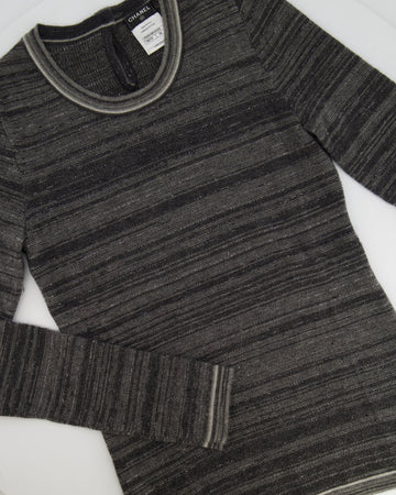 Pearl Street Bags Chanel Grey Striped Cashmere Metallic Thread Long-Sleeve Top Size FR 38 (UK 10)