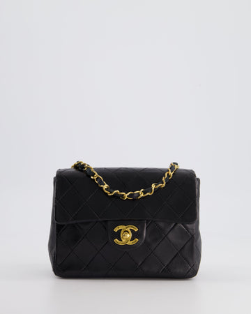 Chanel  Black Mini Square Bag in Lambskin Leather with 24k Gold Hardware