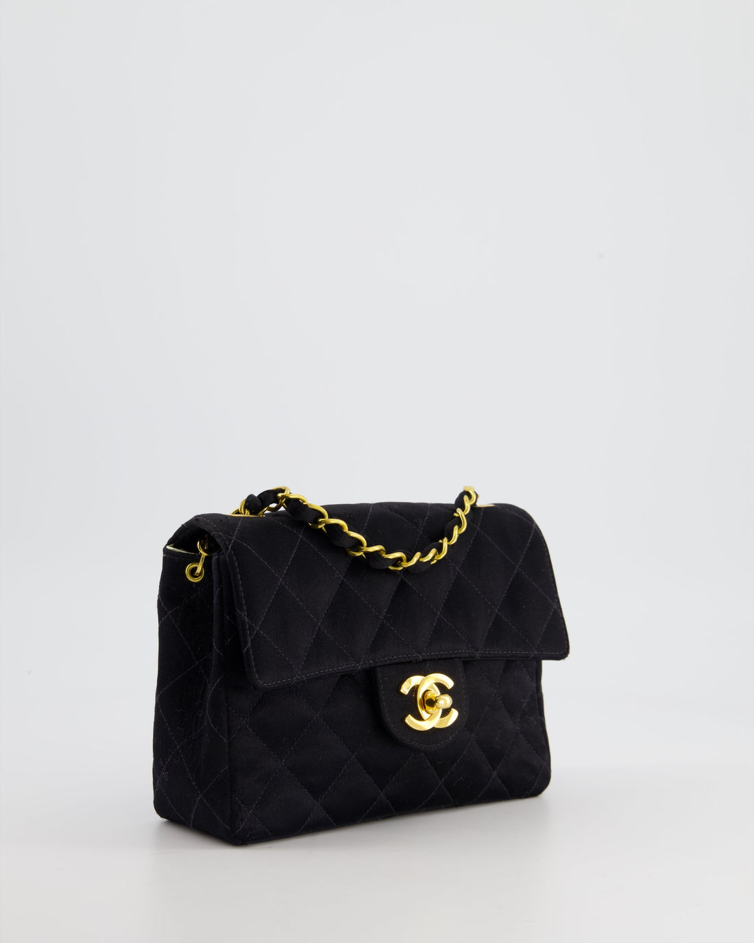 Chanel  Satin Black Mini Square Flap Bag with 24K Gold Hardware