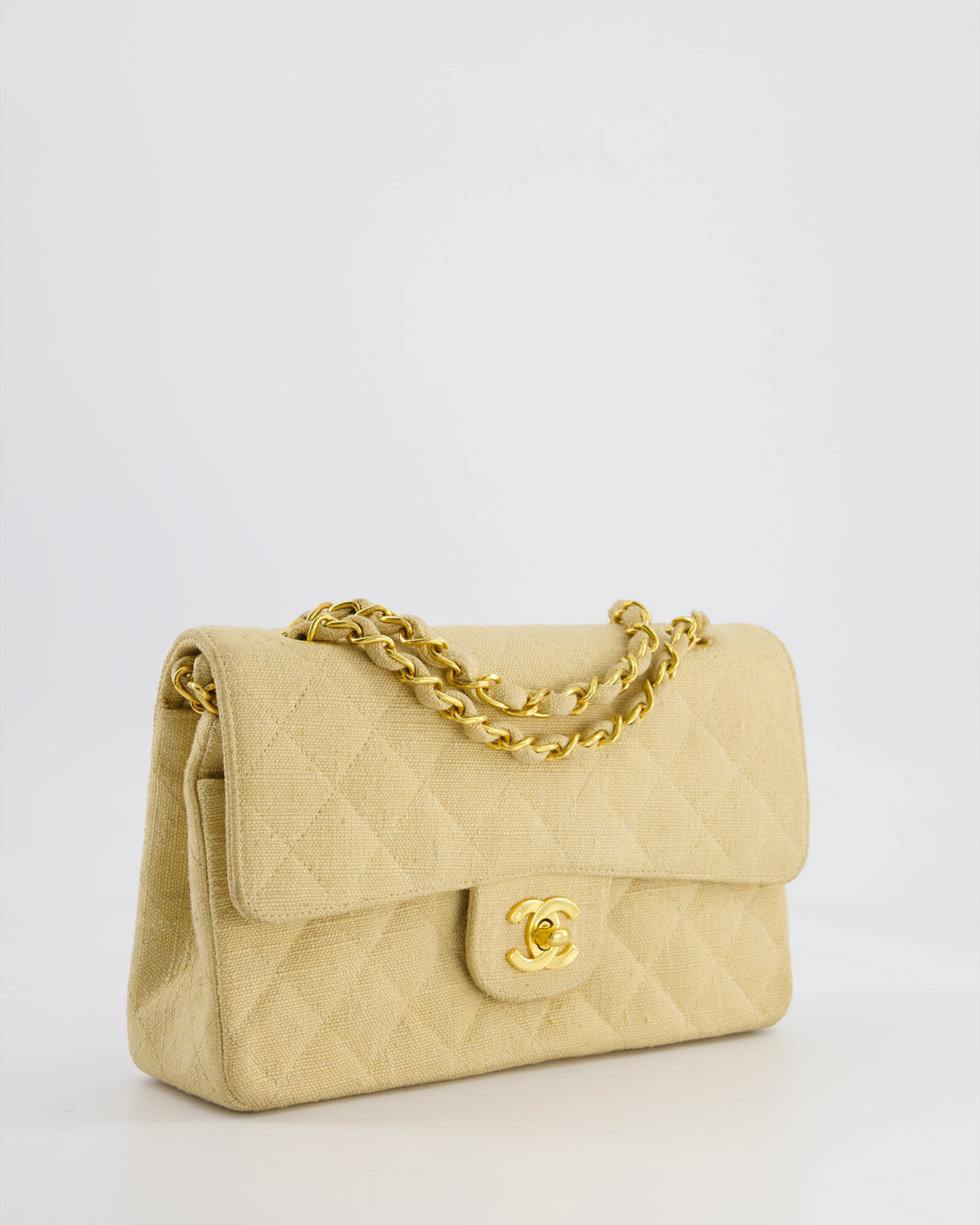 *HOT * Pearl Street Bags Chanel Beige Small Fabric Classic Double Flap Bag with 24K Gold Hardware