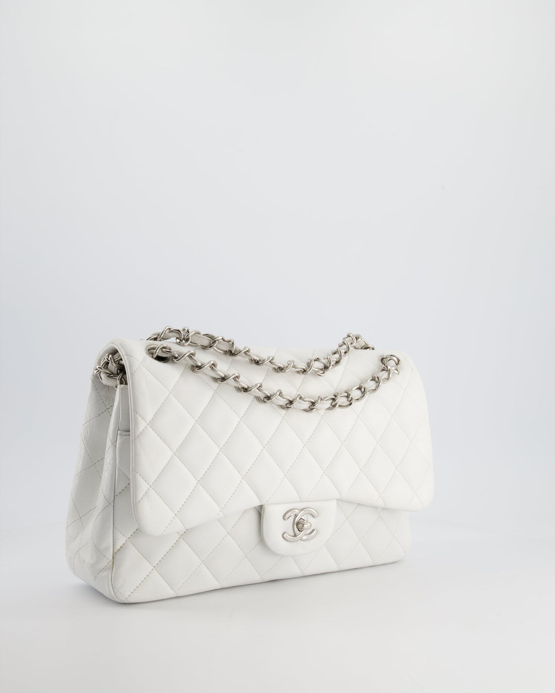 Pearl Street Bags Chanel White Jumbo Classic Double Flap Bag in Lambskin Leather with Silver Hardware RRP ¬£9,240