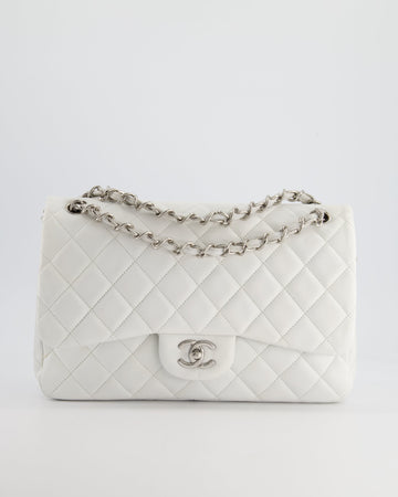 Pearl Street Bags Chanel White Jumbo Classic Double Flap Bag in Lambskin Leather with Silver Hardware RRP ¬£9,240