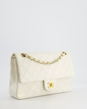 Chanel  White Stitched Edge Classic Double Flap Bag with 24K Gold Hardware
