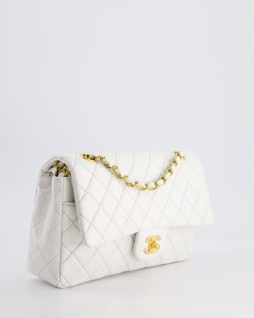 Chanel White  Classic Double Flap Bag in Lambskin Leather with 24K Gold Hardware