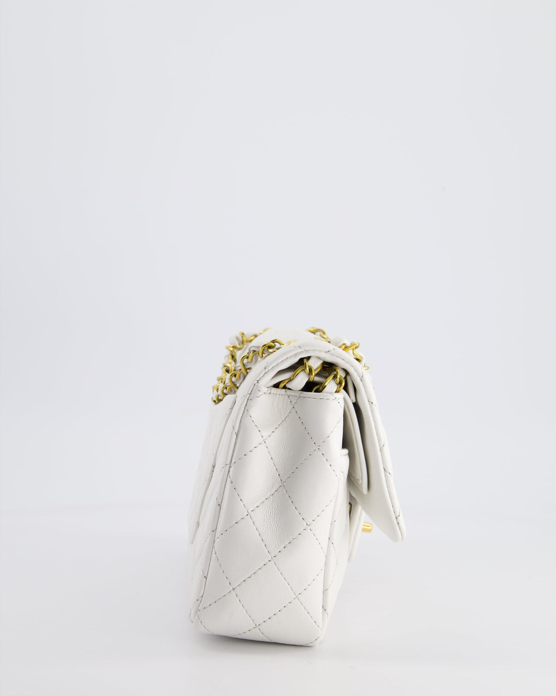 Chanel White  Classic Double Flap Bag in Lambskin Leather with 24K Gold Hardware