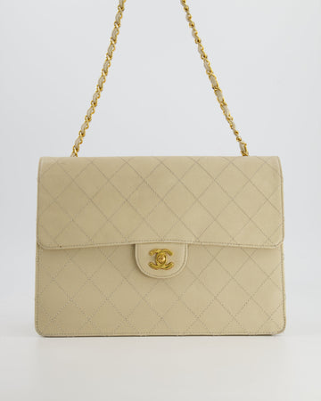 Chanel  Beige Large Single Flap Bag in Caviar Leather with 24k Gold Hardware