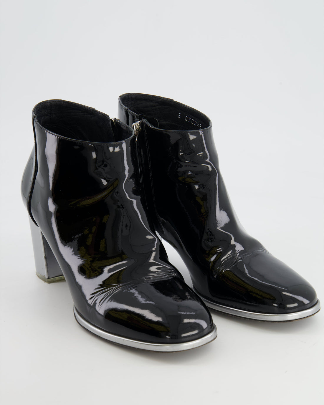 Pearl Street Bags Chanel Black Patent and Silver Heeled Boots with CC Logo Size EU 39.5