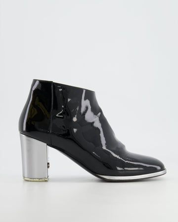 Pearl Street Bags Chanel Black Patent and Silver Heeled Boots with CC Logo Size EU 39.5