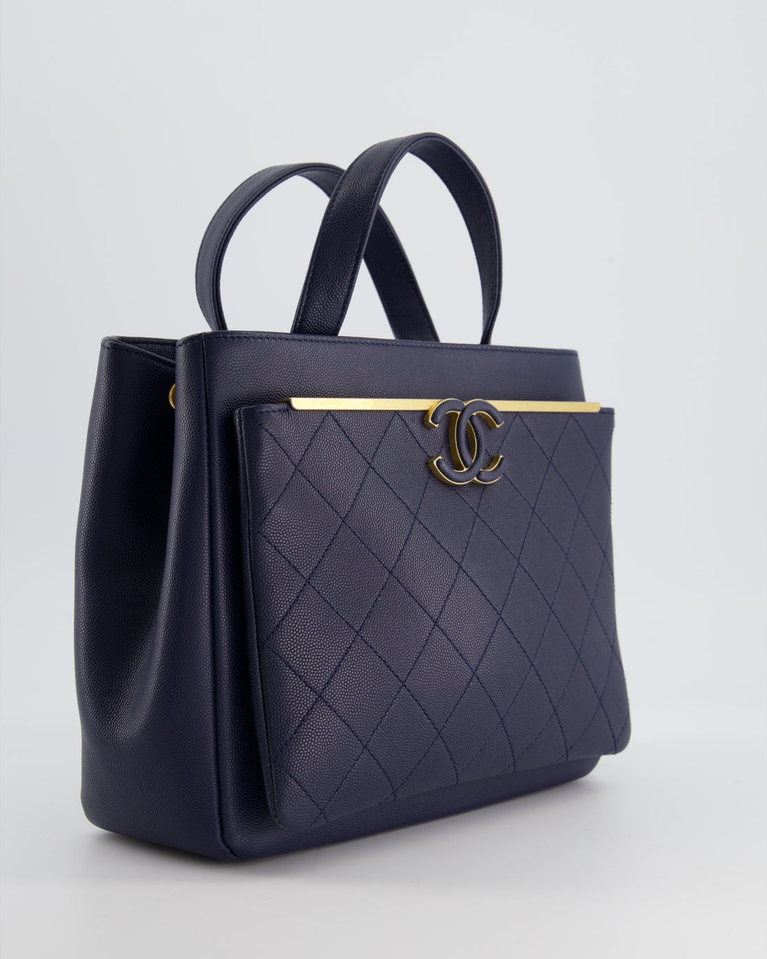 Chanel Navy Framed Business Affinity Bag in Caviar Leather with Brushed Gold Hardware