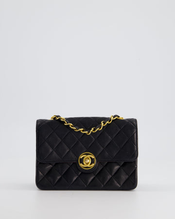 Chanel  Black Mini Rectagular Single Flap Bag in Lambskin Leather and 24K Gold Hardware