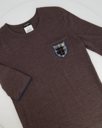 Pearl Street Bags Chanel Brown Wool T-Shirt with CC Logo Embroidered Pocket Detail Size FR 36 (UK 8)