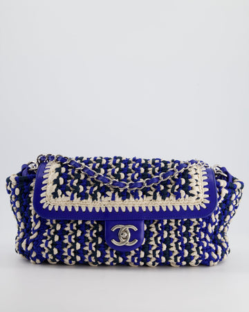 *RARE* Pearl Street Bags Chanel Navy, Blue and Cream Crochet Flap Bag with Silver Hardware