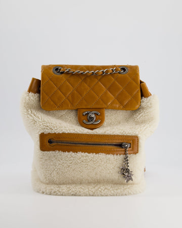 Pearl Street Bags Chanel Cream and Caramel Shearling and Calfskin Leather Backpack with Ruthenium Hardware and Charm Zips