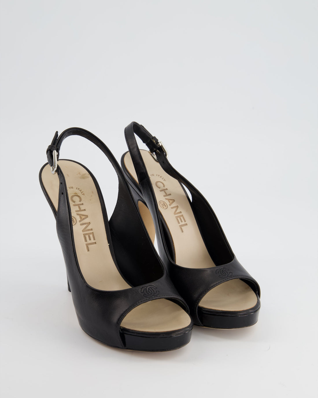 *FIRE PRICE* Pearl Street Bags Chanel Black Open-Tie Sling Back with CC Stitched Logo Size EU 35.5